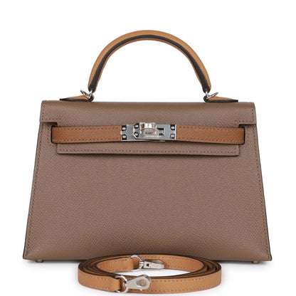 Hermes Kelly 20 Sellier Tricolor Etoupe, Alezan and Biscuit Epsom Palladium Hardware