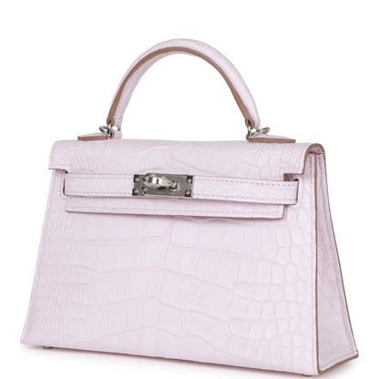 Hermes Kelly 20 Sellier Mauve Pale Satin Boreal Alligator Palladium Hardware