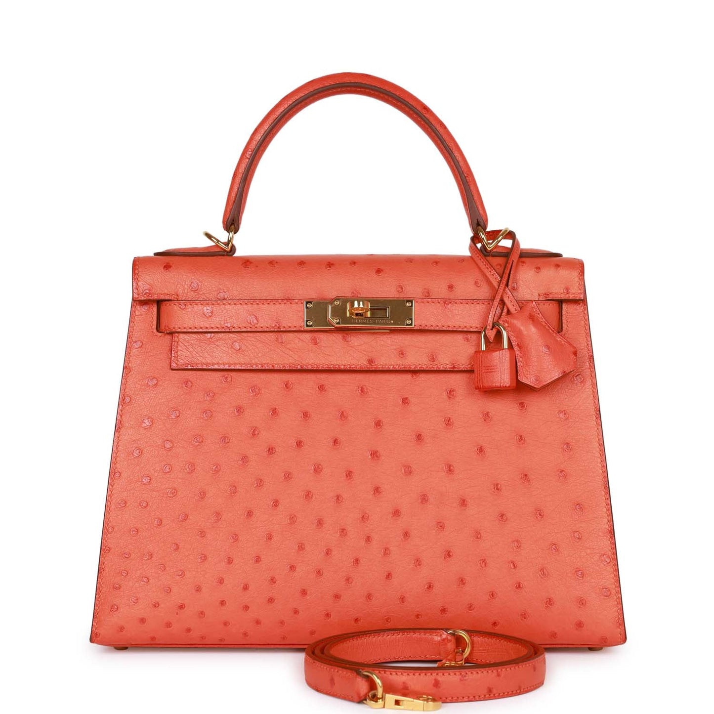 Hermes Kelly 28 Sellier Tangerine Ostrich Gold Hardware