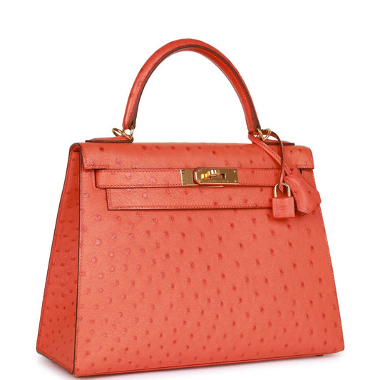 Hermes Kelly 28 Sellier Tangerine Ostrich Gold Hardware
