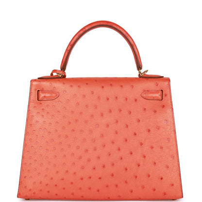 Hermes Kelly 28 Sellier Tangerine Ostrich Gold Hardware