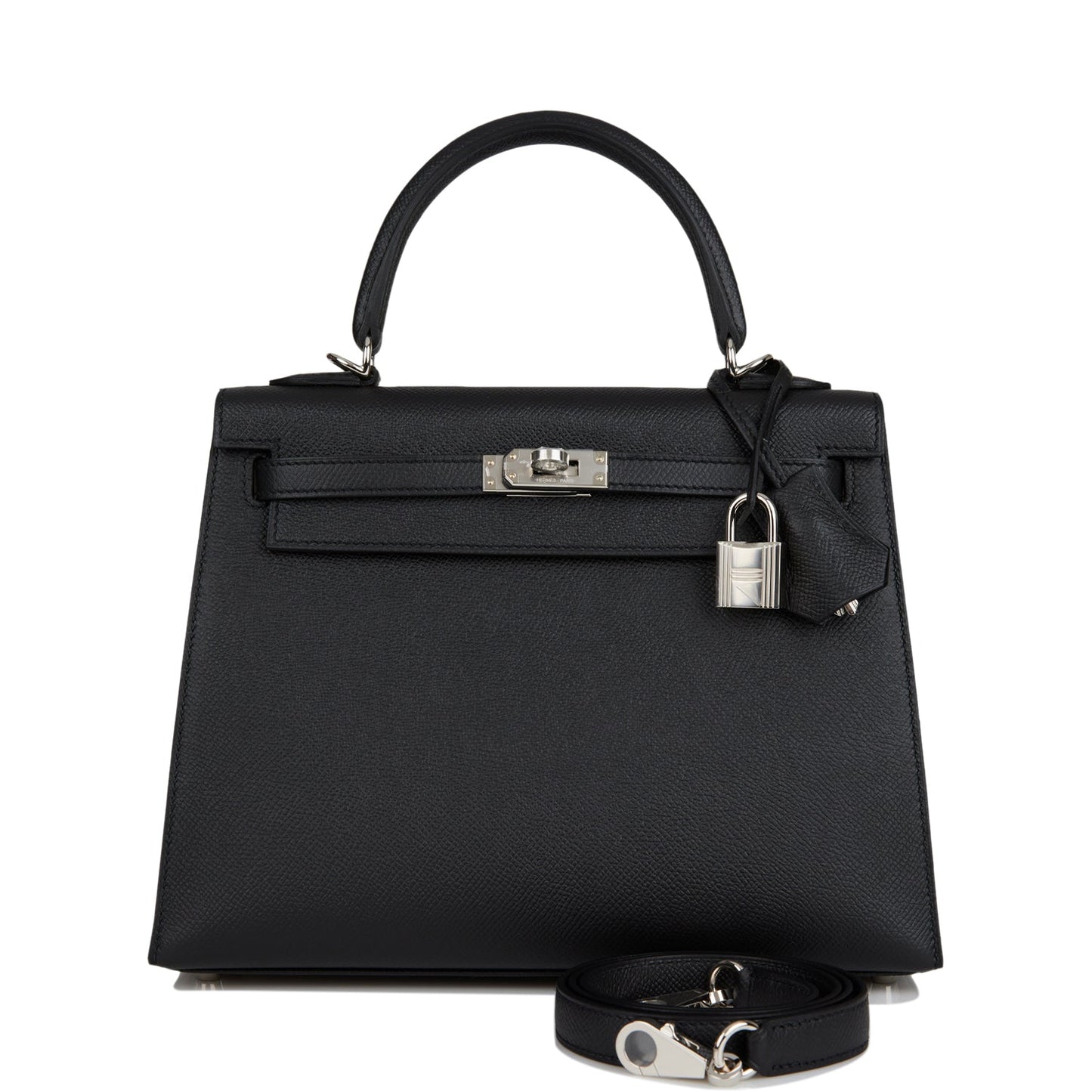 Hermes Kelly 25 Sellier Black Epsom Palladium Hardware