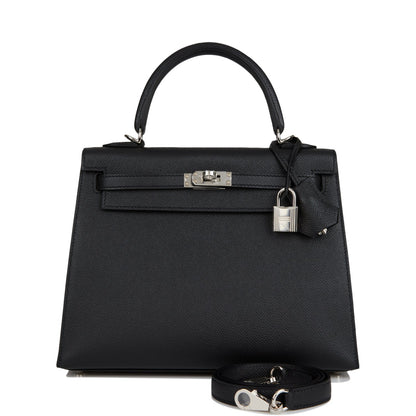 Hermes Kelly 25 Sellier Black Epsom Palladium Hardware