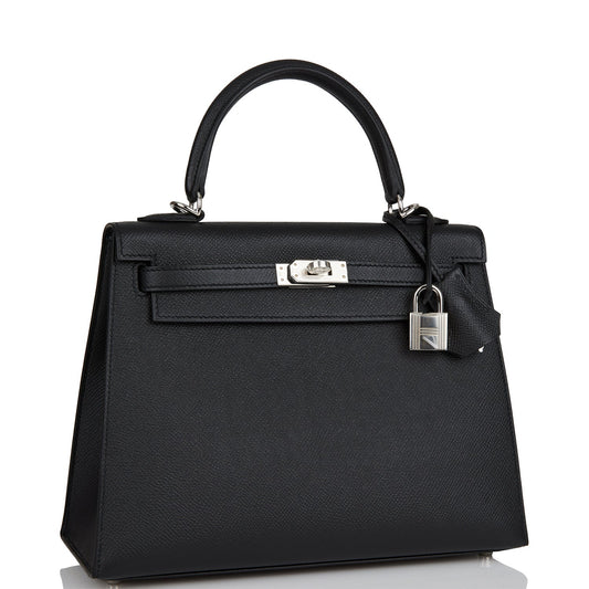 Hermes Kelly 25 Sellier Black Epsom Palladium Hardware