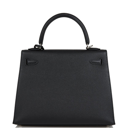 Hermes Kelly 25 Sellier Black Epsom Palladium Hardware