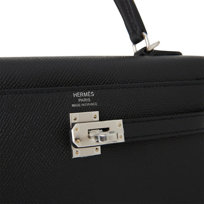 Hermes Kelly 25 Sellier Black Epsom Palladium Hardware