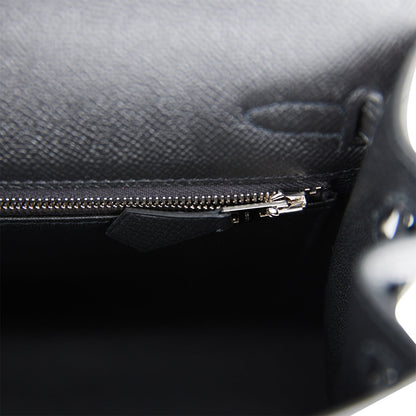 Hermes Kelly 25 Sellier Black Epsom Palladium Hardware