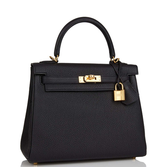 Hermes Kelly 25 Retourne Black Togo Gold Hardware