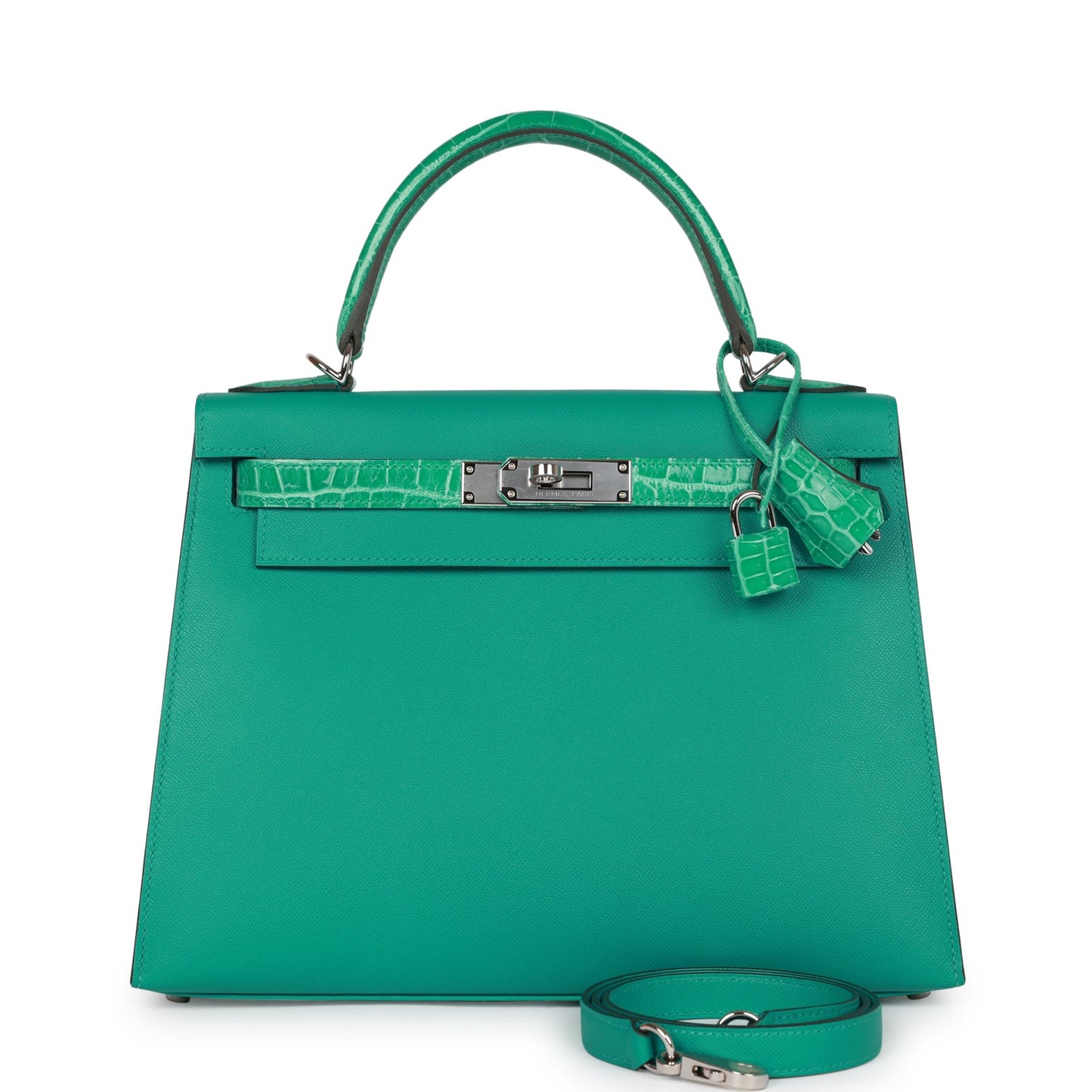 Hermes Kelly 28 Sellier Vert Verone Madame and Shiny Niloticus Crocodile Touch Palladium Hardware
