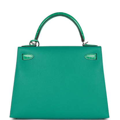 Hermes Kelly 28 Sellier Vert Verone Madame and Shiny Niloticus Crocodile Touch Palladium Hardware