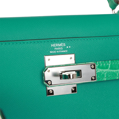 Hermes Kelly 28 Sellier Vert Verone Madame and Shiny Niloticus Crocodile Touch Palladium Hardware
