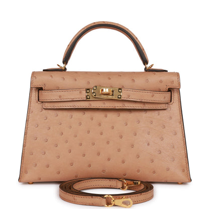 Hermes Kelly 20 Sellier Chai Ostrich Gold Hardware