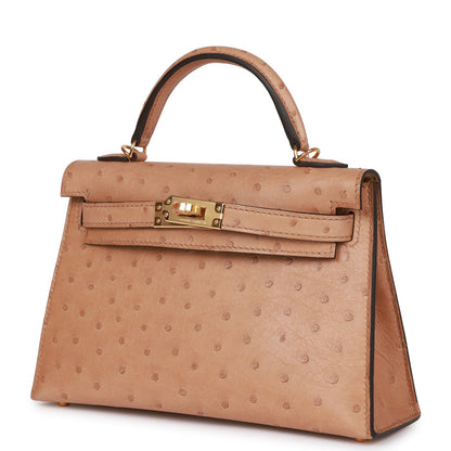 Hermes Kelly 20 Sellier Chai Ostrich Gold Hardware