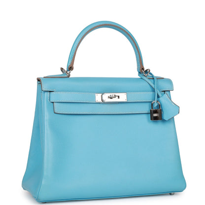 Hermes Kelly 28 Retourne Celeste Candy Epsom Palladium Hardware
