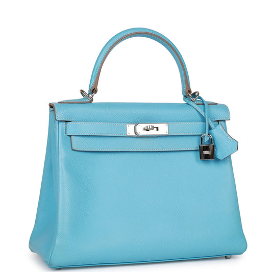 Hermes Kelly 28 Retourne Celeste Candy Epsom Palladium Hardware