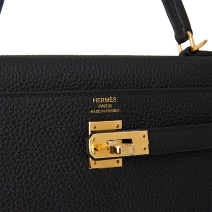 Hermes Kelly 25 Retourne Black Togo Gold Hardware