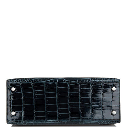 Hermes Kelly 25 Sellier Vert Rousseau Shiny Niloticus Crocodile Palladium Hardware