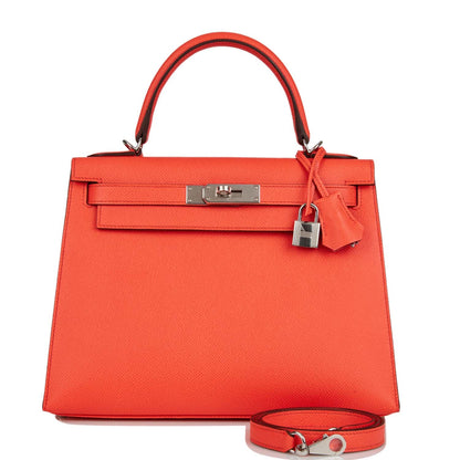 Hermes Kelly 28 Sellier Rose Texas Epsom Palladium Hardware
