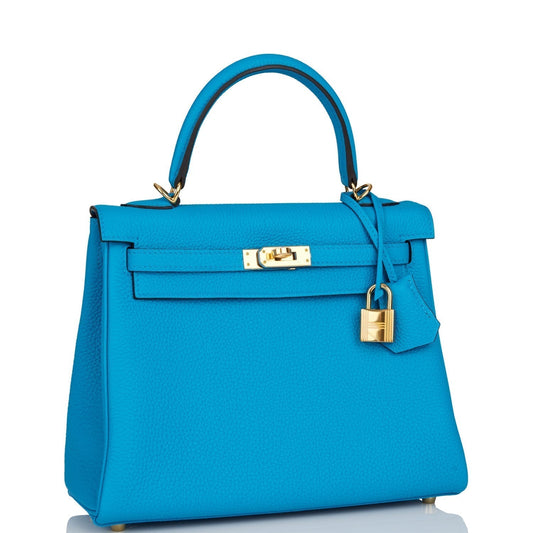 Hermes Kelly 25 Retourne Bleu Zanzibar Togo Gold Hardware