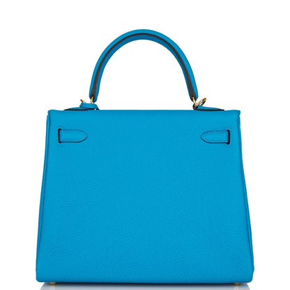 Hermes Kelly 25 Retourne Bleu Zanzibar Togo Gold Hardware
