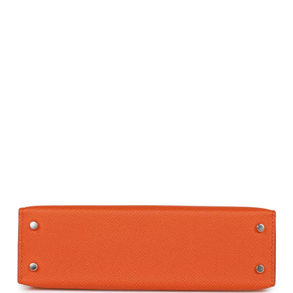 Hermes Kelly 20 Sellier Orange Epsom Palladium Hardware