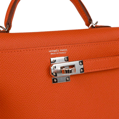 Hermes Kelly 20 Sellier Orange Epsom Palladium Hardware