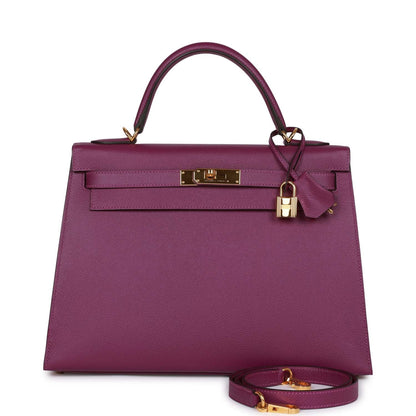 Hermes Kelly 32 Sellier Anemone Epsom Gold Hardware