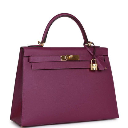 Hermes Kelly 32 Sellier Anemone Epsom Gold Hardware