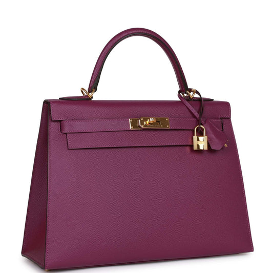 Hermes Kelly 32 Sellier Anemone Epsom Gold Hardware