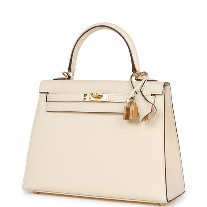 Hermes Kelly 25 Sellier Nata Epsom Gold Hardware