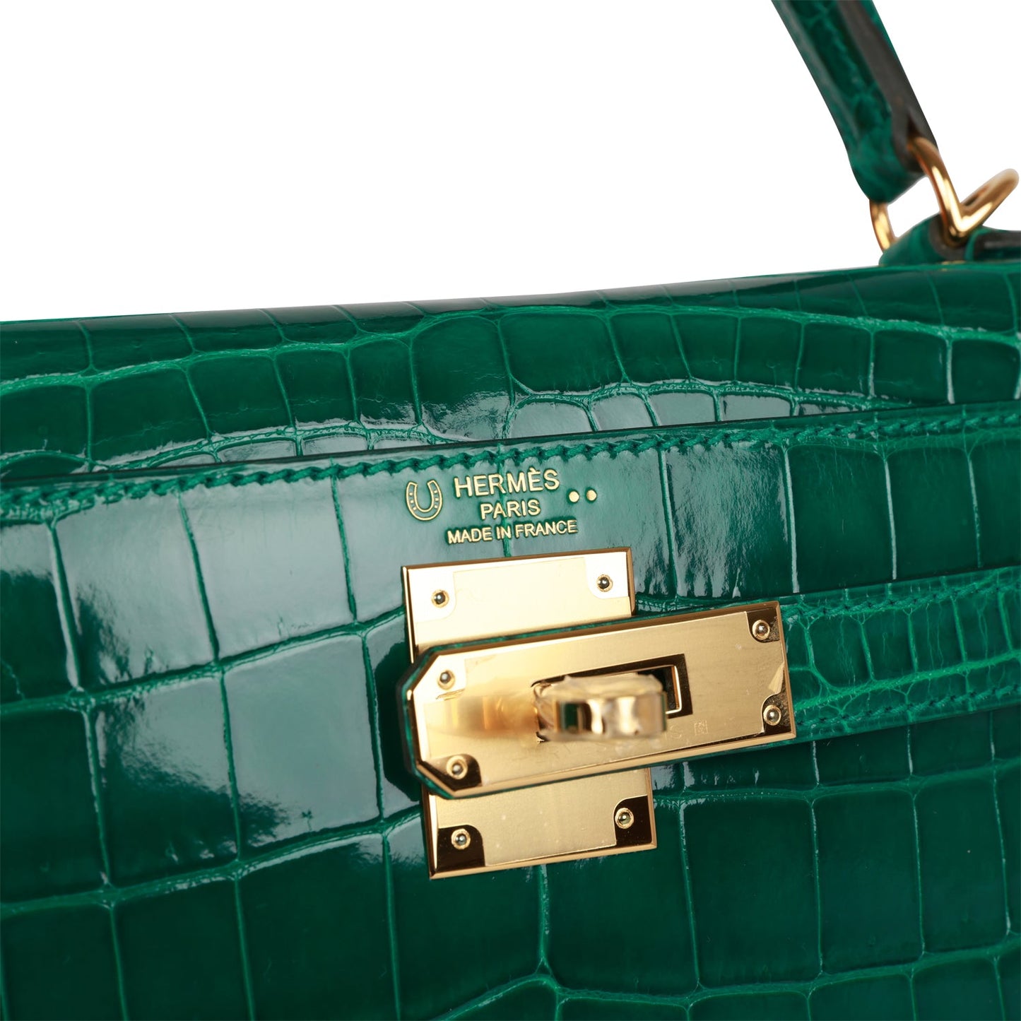 Hermes Special Order (HSS) Kelly 28 Sellier Emerald Shiny Niloticus Crocodile Gold Hardware