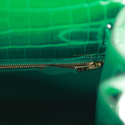 Hermes Special Order (HSS) Kelly 28 Sellier Emerald Shiny Niloticus Crocodile Gold Hardware