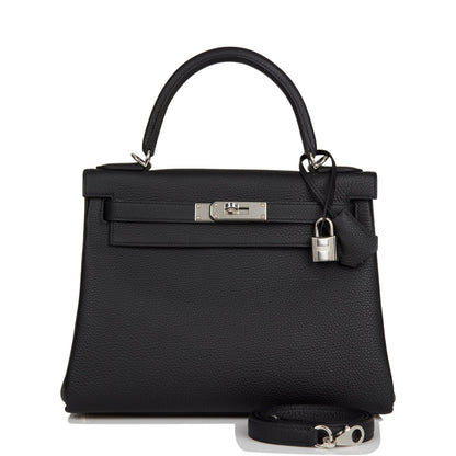 Hermes Kelly 28 Retourne Black Togo Palladium Hardware