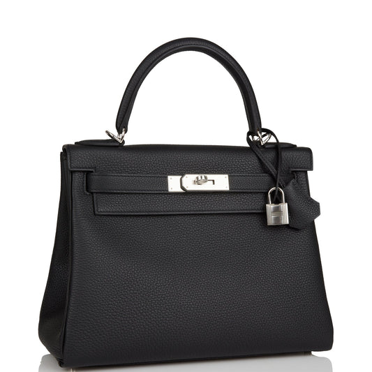 Hermes Kelly 28 Retourne Black Togo Palladium Hardware