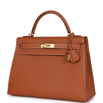 Hermes Kelly 32 Sellier Gold Epsom Gold Hardware