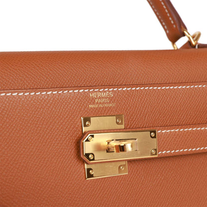 Hermes Kelly 32 Sellier Gold Epsom Gold Hardware