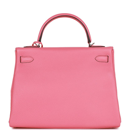 Hermes Kelly 32 Retourne Rose Azalee Clemence Palladium Hardware