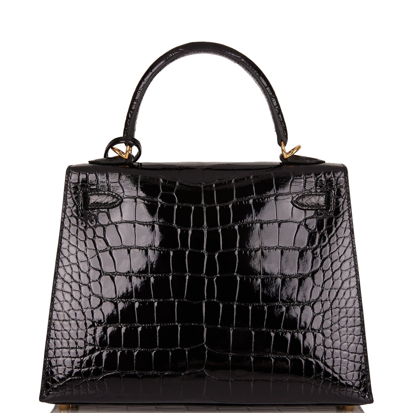 Hermes Kelly 25 Sellier Black Shiny Alligator Gold Hardware