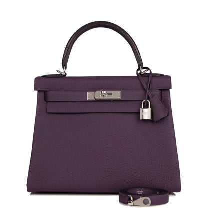 Hermes Kelly 28 Retourne Raisin Togo and Prunoir Alligator Touch Palladium Hardware