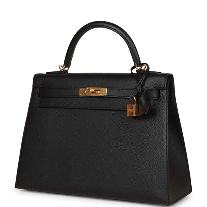Hermes Kelly 32 Sellier Black Epsom Gold Hardware
