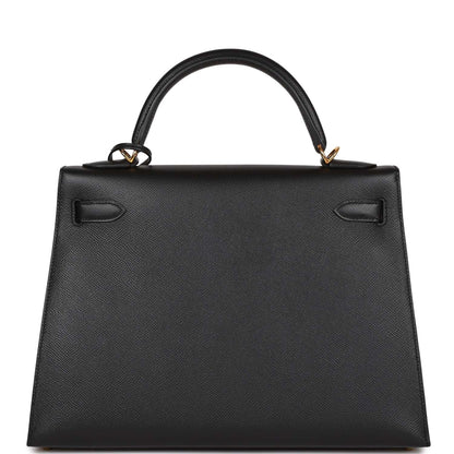Hermes Kelly 32 Sellier Black Epsom Gold Hardware