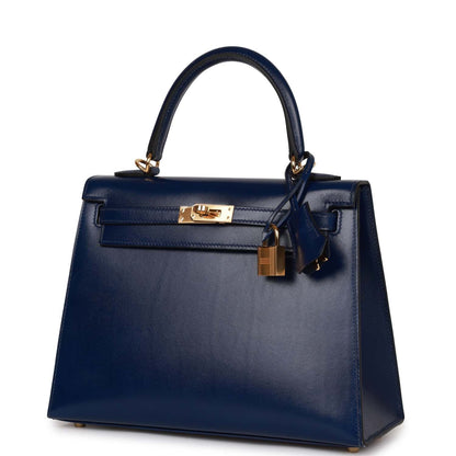 Hermes Kelly 25 Sellier Bleu Saphir Box Gold Hardware