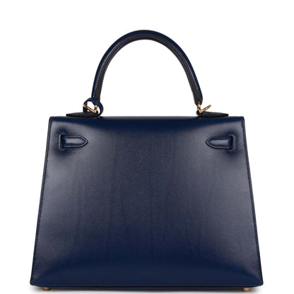 Hermes Kelly 25 Sellier Bleu Saphir Box Gold Hardware