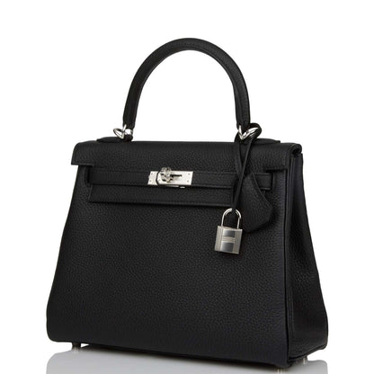 Hermes Kelly 25 Retourne Black Togo Palladium Hardware