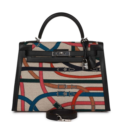 Hermes Kelly 32 Sellier Toile de Camp Cavalcadour Palladium Hardware