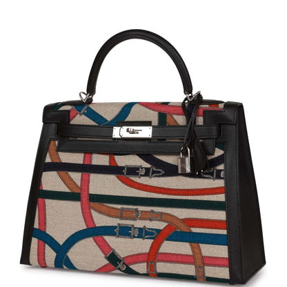Hermes Kelly 32 Sellier Toile de Camp Cavalcadour Palladium Hardware