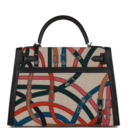 Hermes Kelly 32 Sellier Toile de Camp Cavalcadour Palladium Hardware