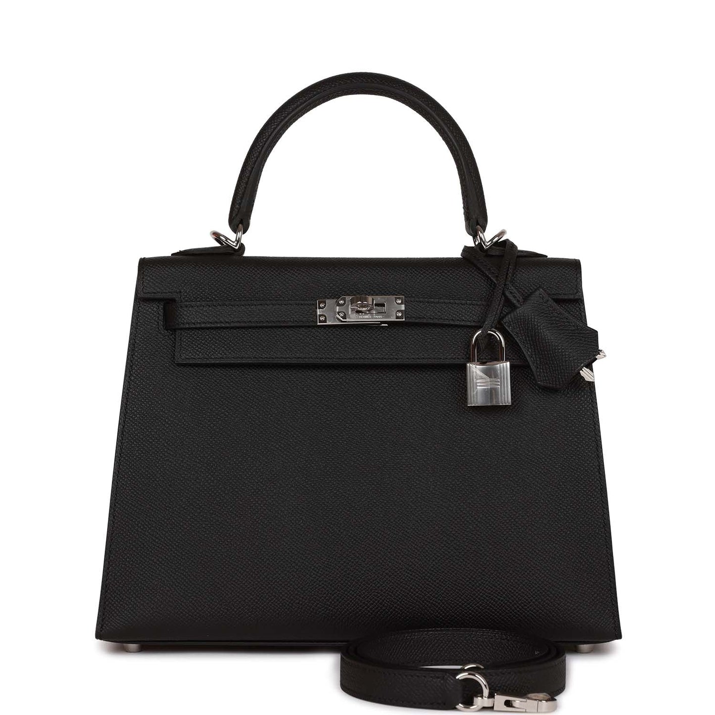Hermes Kelly 25 Sellier Black Epsom Palladium Hardware