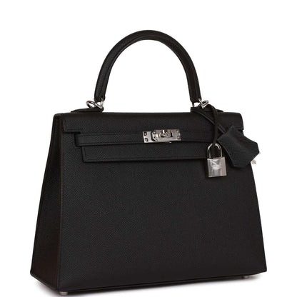 Hermes Kelly 25 Sellier Black Epsom Palladium Hardware