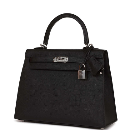 Hermes Kelly 25 Sellier Black Epsom Palladium Hardware